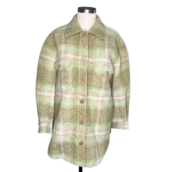 WILFRED FREE Green Plaid The Ganna Shirt Jacket Shacket Women's Size Small - Picture 1 of 6